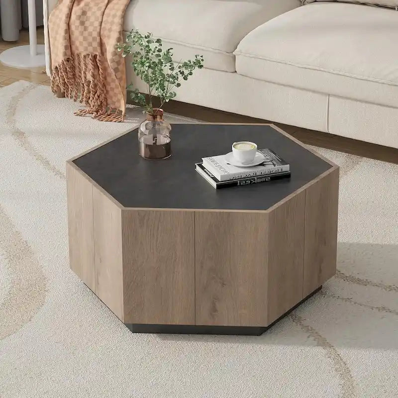 Table basse hexagonale, table basse résistante aux rayures avec tiroirs