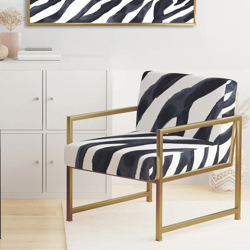Chaise d'appoint et fauteuil rembourrés rayés zébrés Designart pour cabine et pavillon