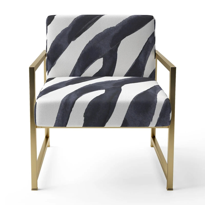 Chaise d'appoint et fauteuil rembourrés rayés zébrés Designart pour cabine et pavillon
