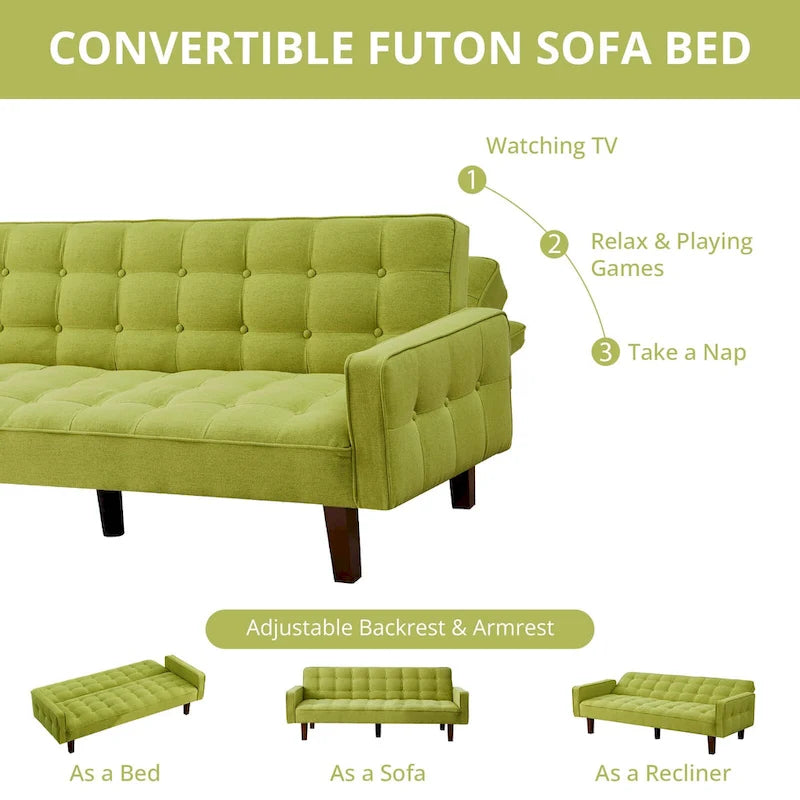 Canapé-lit futon, canapé-lit convertible moderne avec accoudoirs pour studio, bureau, appartement, petit espace de vie, salle de jeux