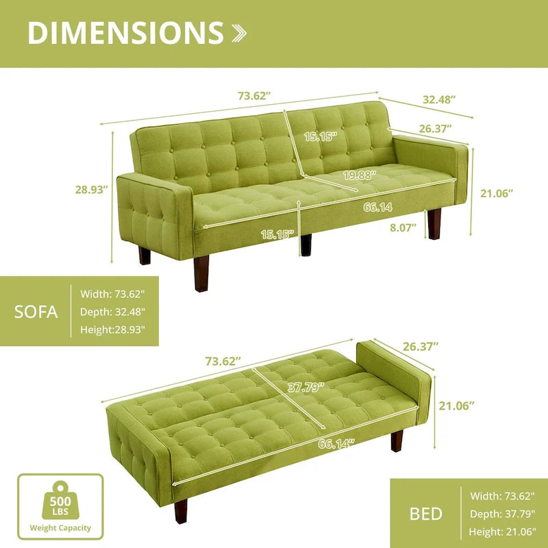 Canapé-lit futon, canapé-lit convertible moderne avec accoudoirs pour studio, bureau, appartement, petit espace de vie, salle de jeux