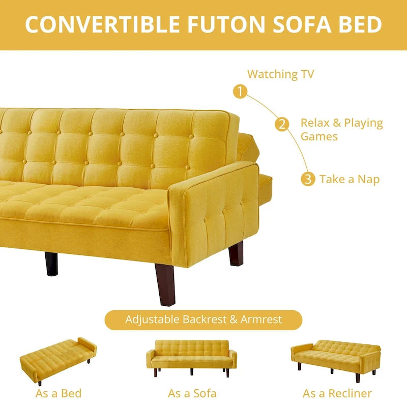 Canapé-lit futon, canapé-lit convertible moderne avec accoudoirs pour studio, bureau, appartement, petit espace de vie, salle de jeux