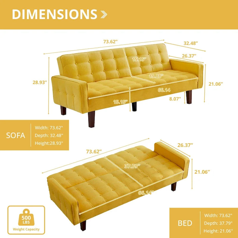 Canapé-lit futon, canapé-lit convertible moderne avec accoudoirs pour studio, bureau, appartement, petit espace de vie, salle de jeux