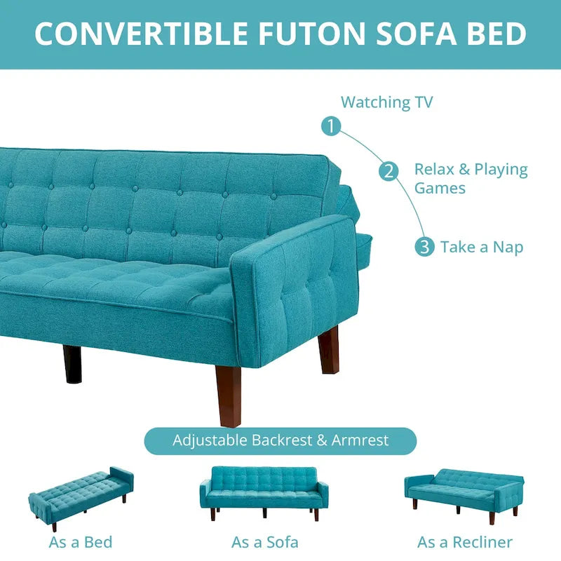 Canapé-lit futon, canapé-lit convertible moderne avec accoudoirs pour studio, bureau, appartement, petit espace de vie, salle de jeux