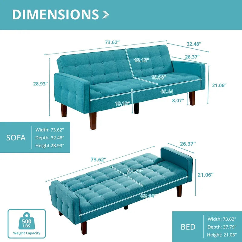 Canapé-lit futon, canapé-lit convertible moderne avec accoudoirs pour studio, bureau, appartement, petit espace de vie, salle de jeux