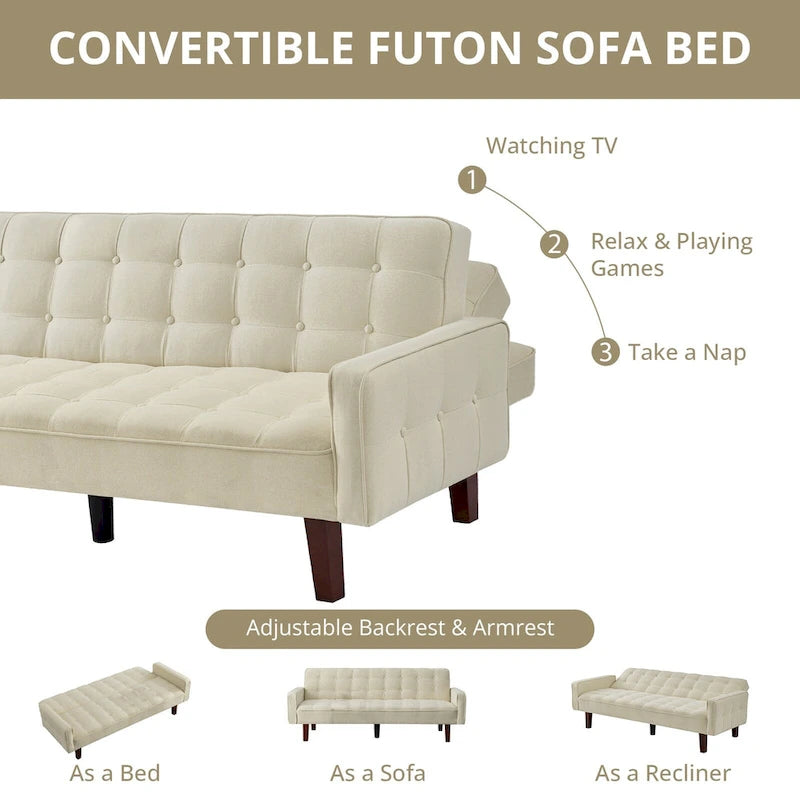 Canapé-lit futon, canapé-lit convertible moderne avec accoudoirs pour studio, bureau, appartement, petit espace de vie, salle de jeux