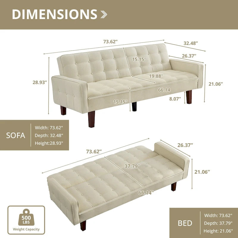 Canapé-lit futon, canapé-lit convertible moderne avec accoudoirs pour studio, bureau, appartement, petit espace de vie, salle de jeux