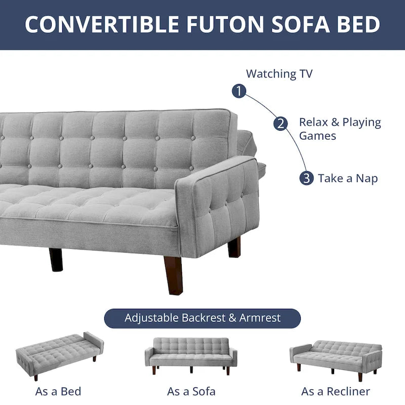 Canapé-lit futon, canapé-lit convertible moderne avec accoudoirs pour studio, bureau, appartement, petit espace de vie, salle de jeux