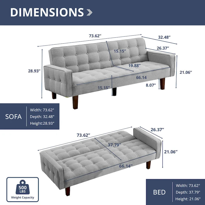Canapé-lit futon, canapé-lit convertible moderne avec accoudoirs pour studio, bureau, appartement, petit espace de vie, salle de jeux