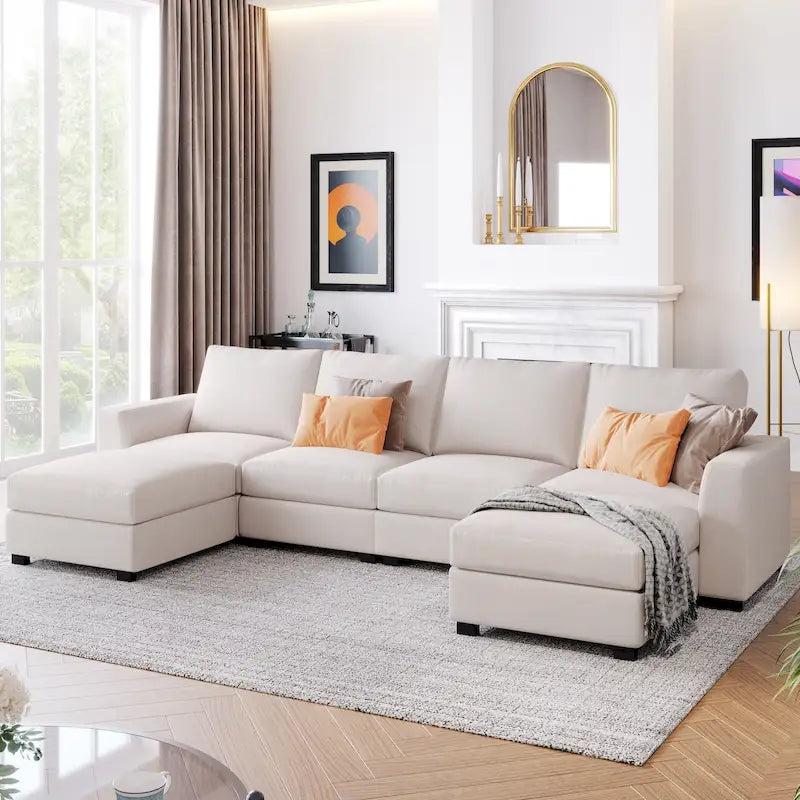 Canapé d'angle 3 pièces en U avec 2 poufs amovibles