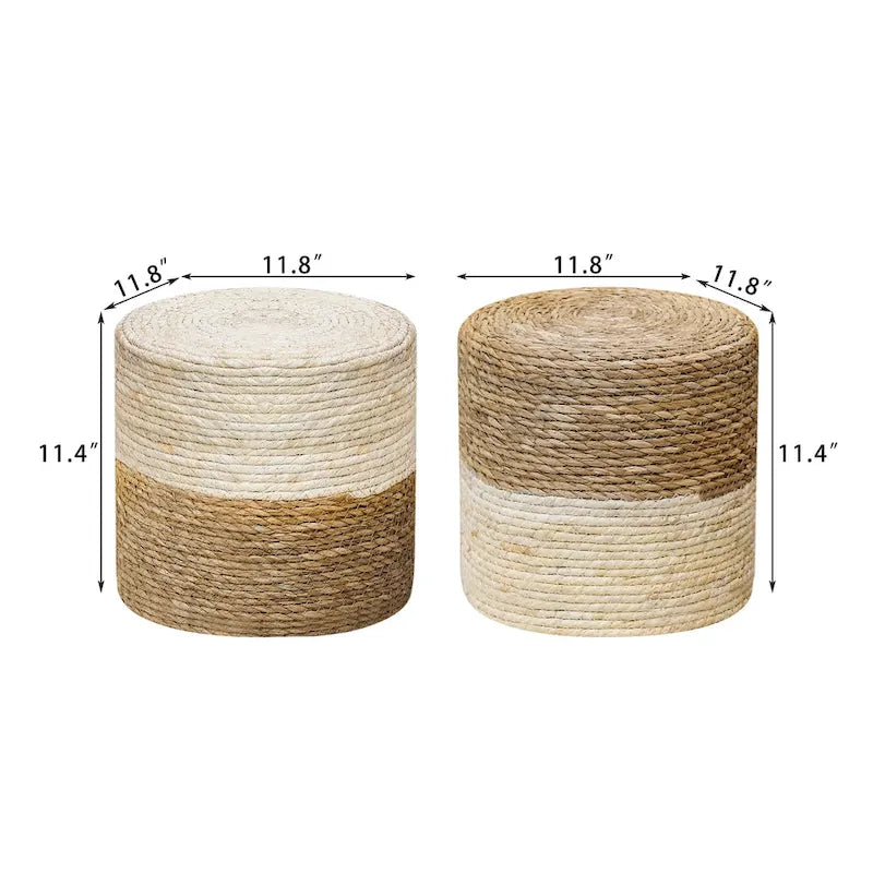Adeco Lot de 2 poufs repose-pieds en quenouille naturelle tressée à la main