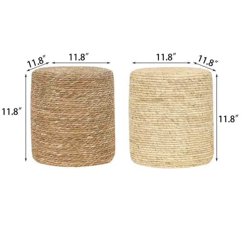 Adeco Lot de 2 poufs repose-pieds en quenouille naturelle tressée à la main