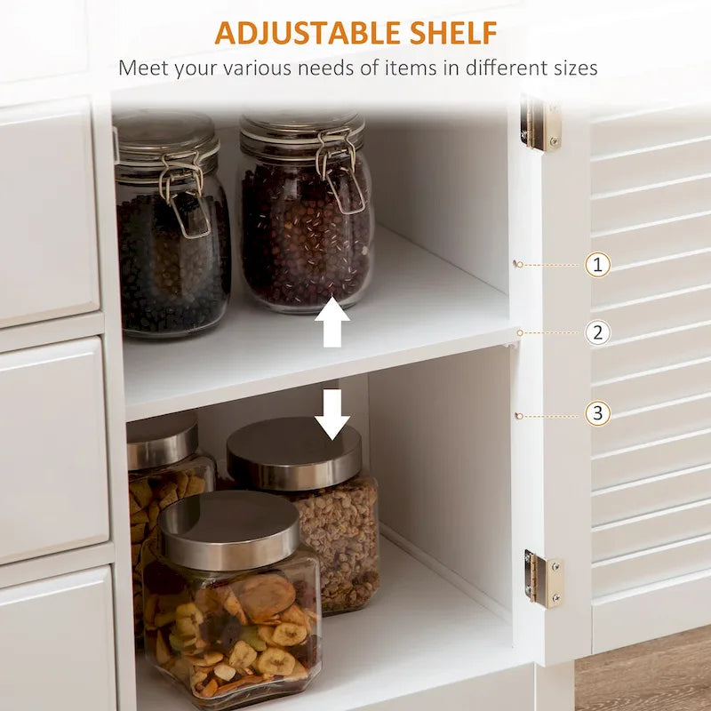 HOMCOM Buffet moderne avec tiroirs, meuble de rangement avec armoires de rangement, plateau en bois d'hévéa et étagères réglables, blanc