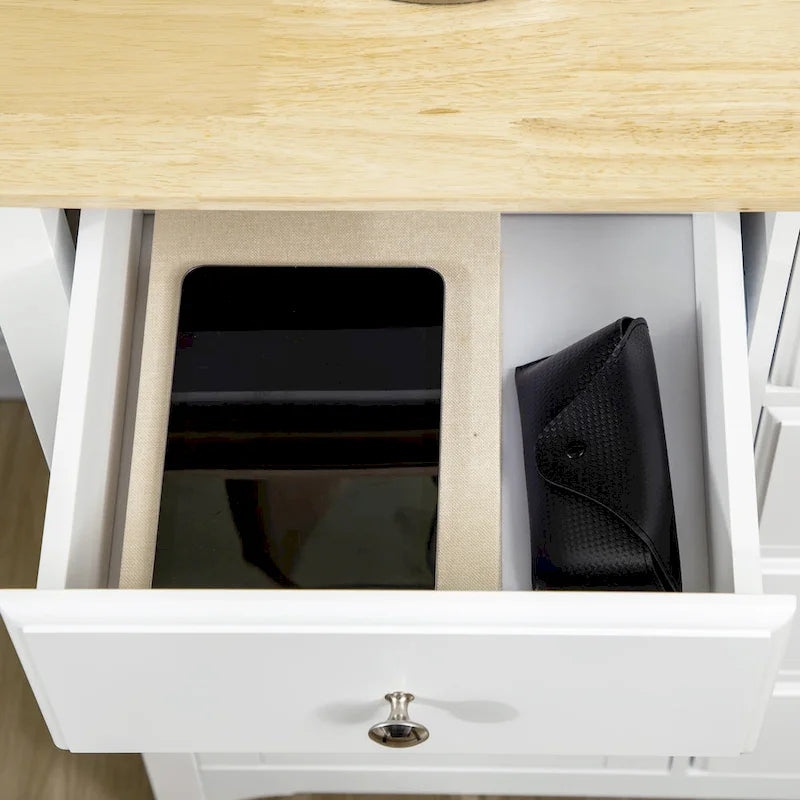 HOMCOM Buffet moderne avec tiroirs, meuble de rangement avec armoires de rangement, plateau en bois d'hévéa et étagères réglables, blanc
