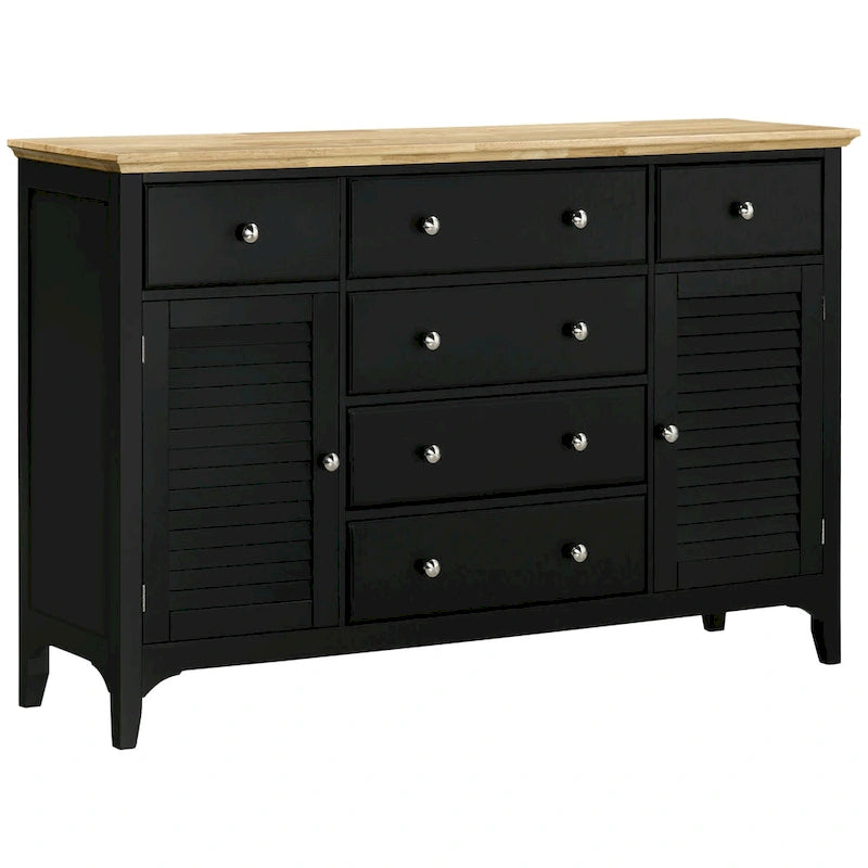 HOMCOM Buffet moderne avec tiroirs, meuble de rangement avec armoires de rangement, plateau en bois d'hévéa et étagères réglables, blanc