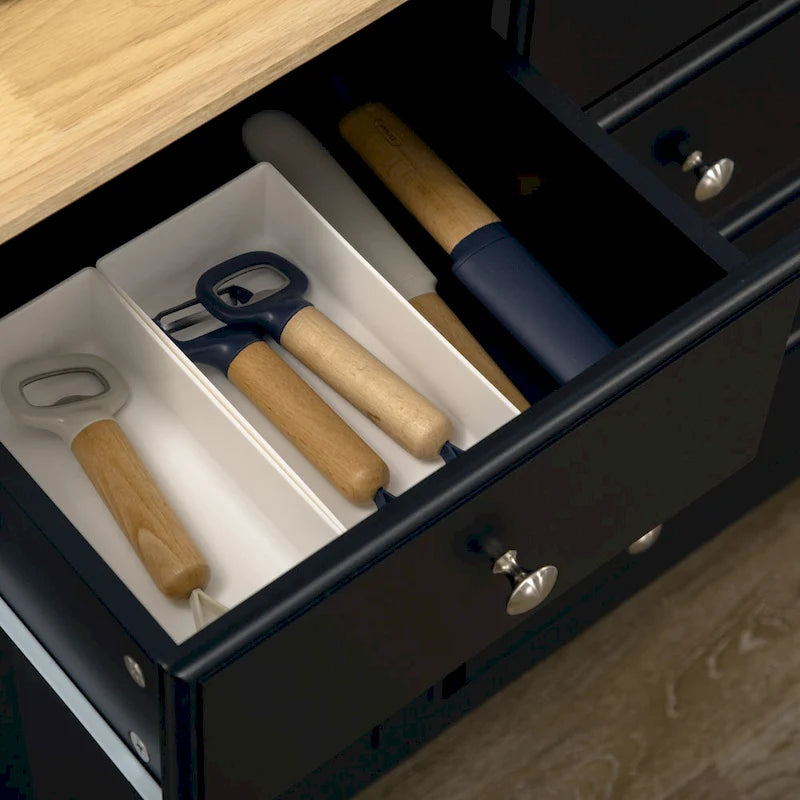 HOMCOM Buffet moderne avec tiroirs, meuble de rangement avec armoires de rangement, plateau en bois d'hévéa et étagères réglables, blanc