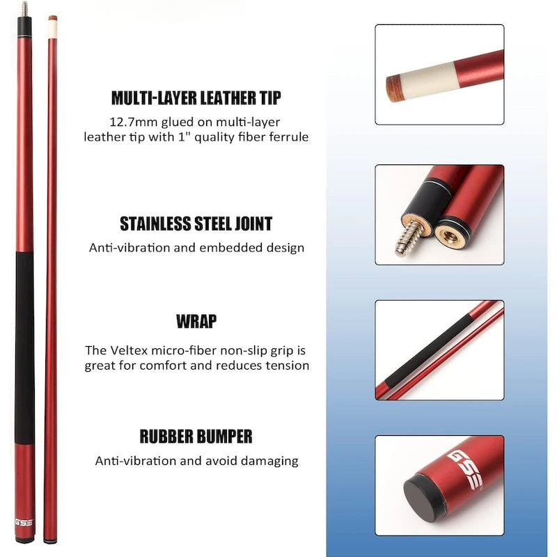 Queue de billard composite en fibre de verre et graphite en 2 parties GSE 58 pour hommes/femmes, idéale pour un usage domestique ou commercial/en bar
