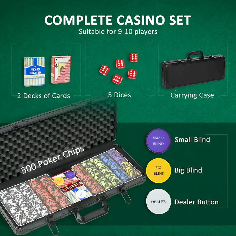 Soozier Set de Jetons de Poker avec 6 Dénominations, 500 Jetons, 14 Grammes d'Argile, Jetons de Poker de Casino avec Mallette en Aluminium