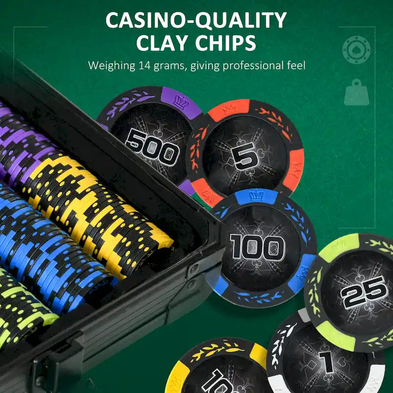 Soozier Set de Jetons de Poker avec 6 Dénominations, 500 Jetons, 14 Grammes d'Argile, Jetons de Poker de Casino avec Mallette en Aluminium