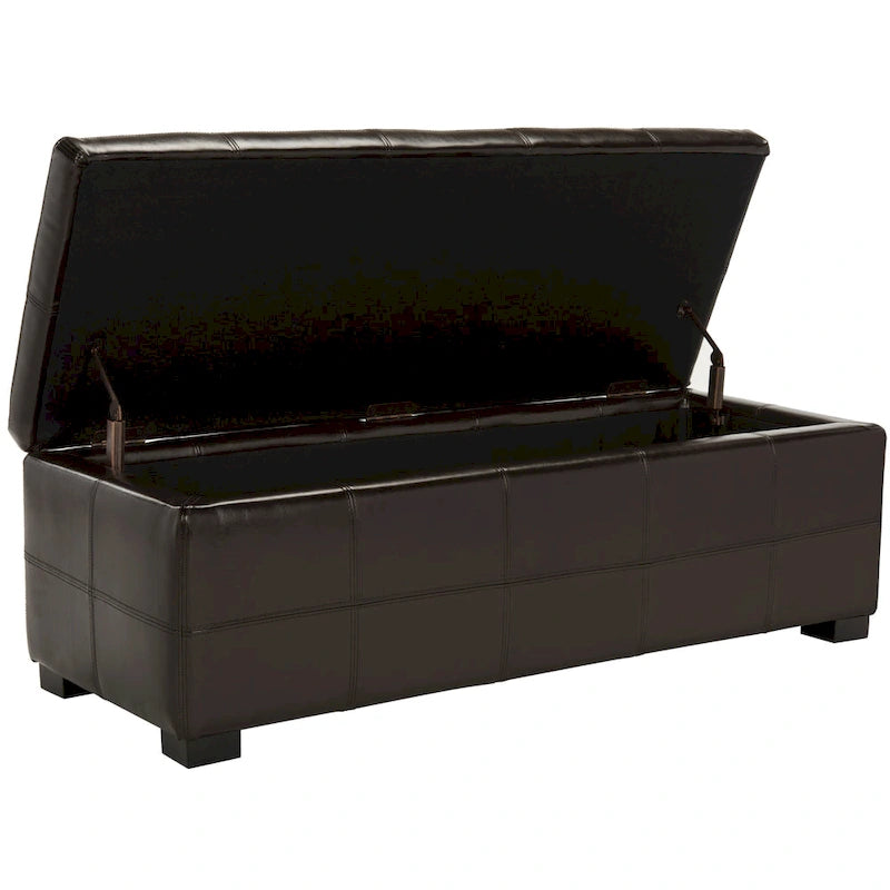 Banc de rangement SAFAVIEH Kerrie Brown en cuir reconstitué/bois - 46,9 x 18,3 x 16,7 - 47Lx18Px17H