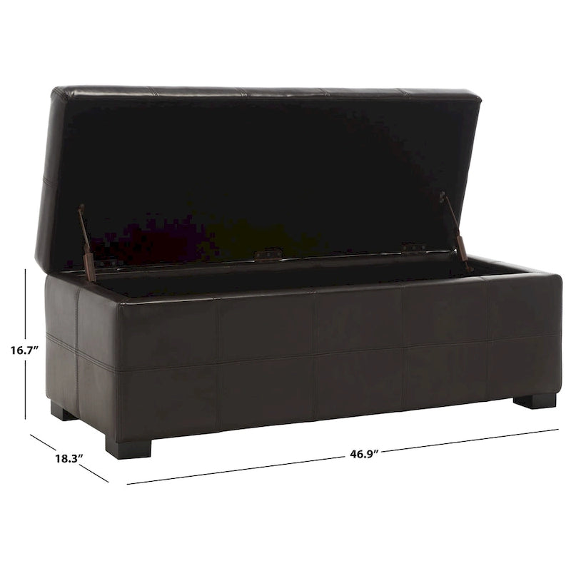 Banc de rangement SAFAVIEH Kerrie Brown en cuir reconstitué/bois - 46,9 x 18,3 x 16,7 - 47Lx18Px17H