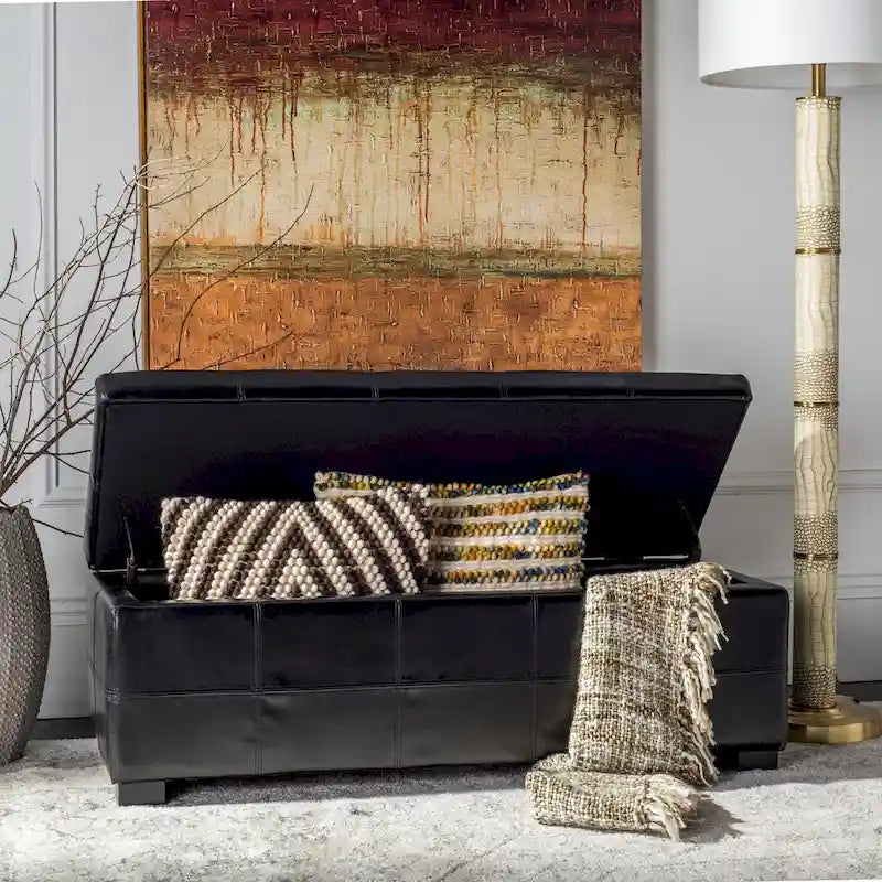 Banc de rangement SAFAVIEH Kerrie Brown en cuir reconstitué/bois - 46,9 x 18,3 x 16,7 - 47Lx18Px17H