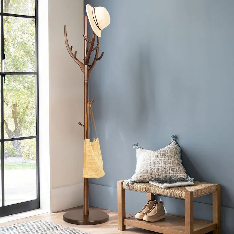 Porte-manteau sur pied en bois d'hévéa avec branches ajustables – 42 cm (diam.) x 182 cm (H)