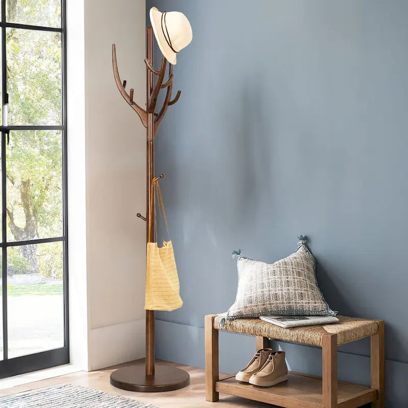 Porte-manteau sur pied en bois d'hévéa avec branches ajustables – 42 cm (diam.) x 182 cm (H)