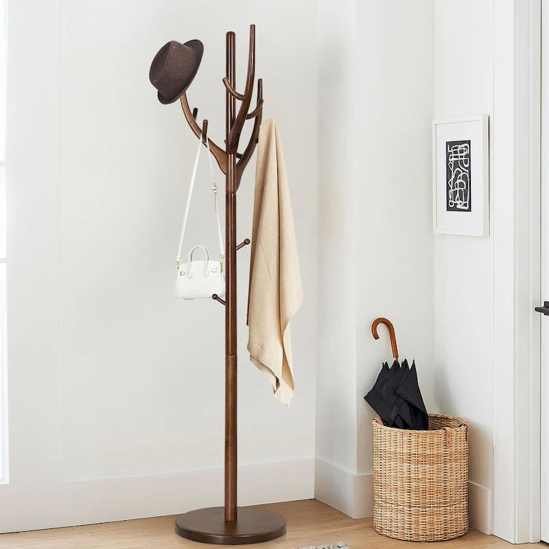 Porte-manteau sur pied en bois d'hévéa avec branches ajustables – 42 cm (diam.) x 182 cm (H)