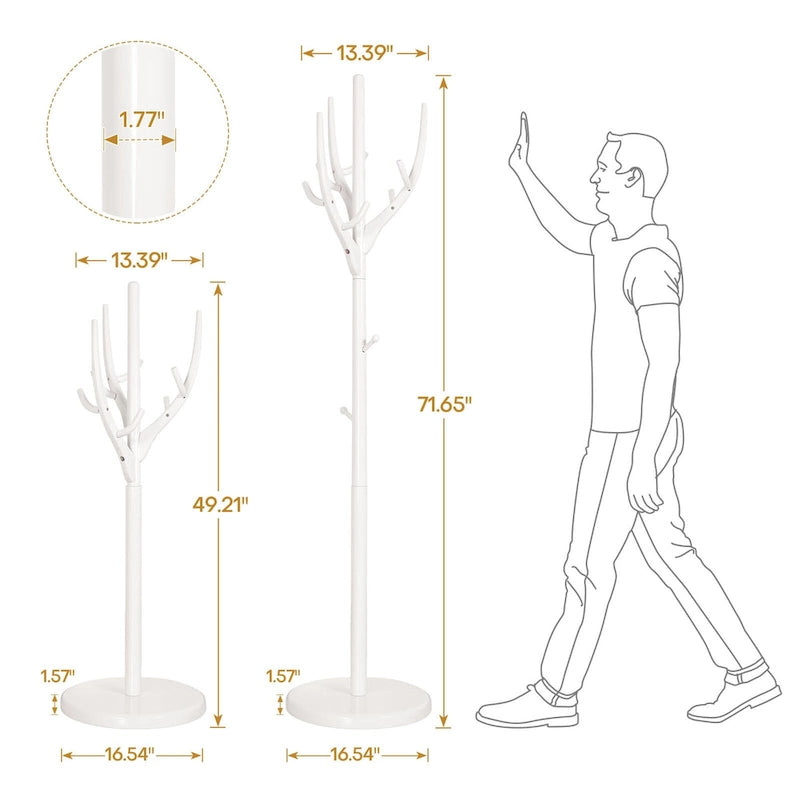 Porte-manteau sur pied en bois d'hévéa avec branches ajustables – 42 cm (diam.) x 182 cm (H)