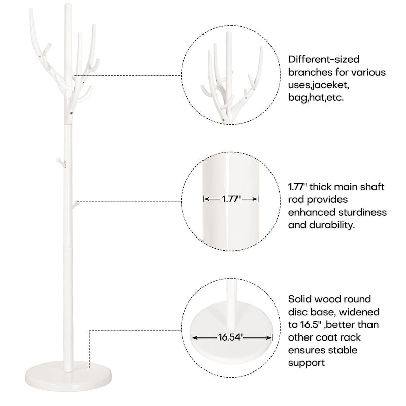 Porte-manteau sur pied en bois d'hévéa avec branches ajustables – 42 cm (diam.) x 182 cm (H)