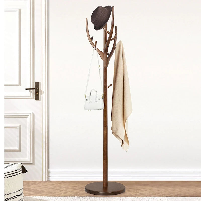 Porte-manteau sur pied en bois d'hévéa avec branches ajustables – 42 cm (diam.) x 182 cm (H)