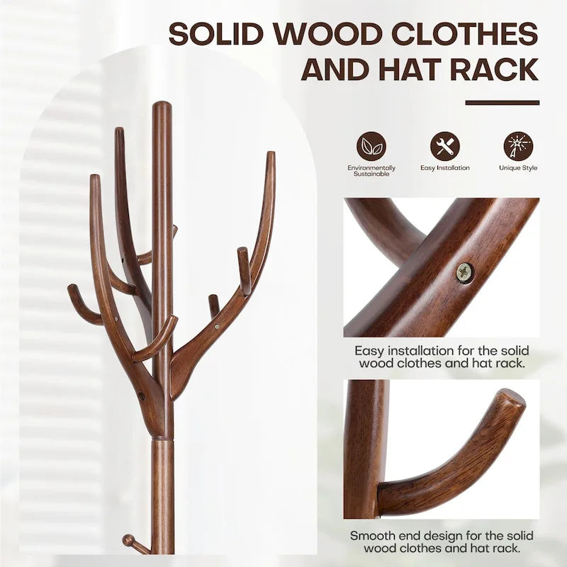 Porte-manteau sur pied en bois d'hévéa avec branches ajustables – 42 cm (diam.) x 182 cm (H)