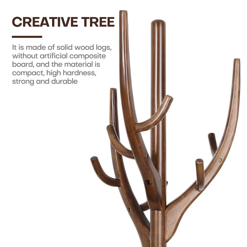 Porte-manteau sur pied en bois d'hévéa avec branches ajustables – 42 cm (diam.) x 182 cm (H)