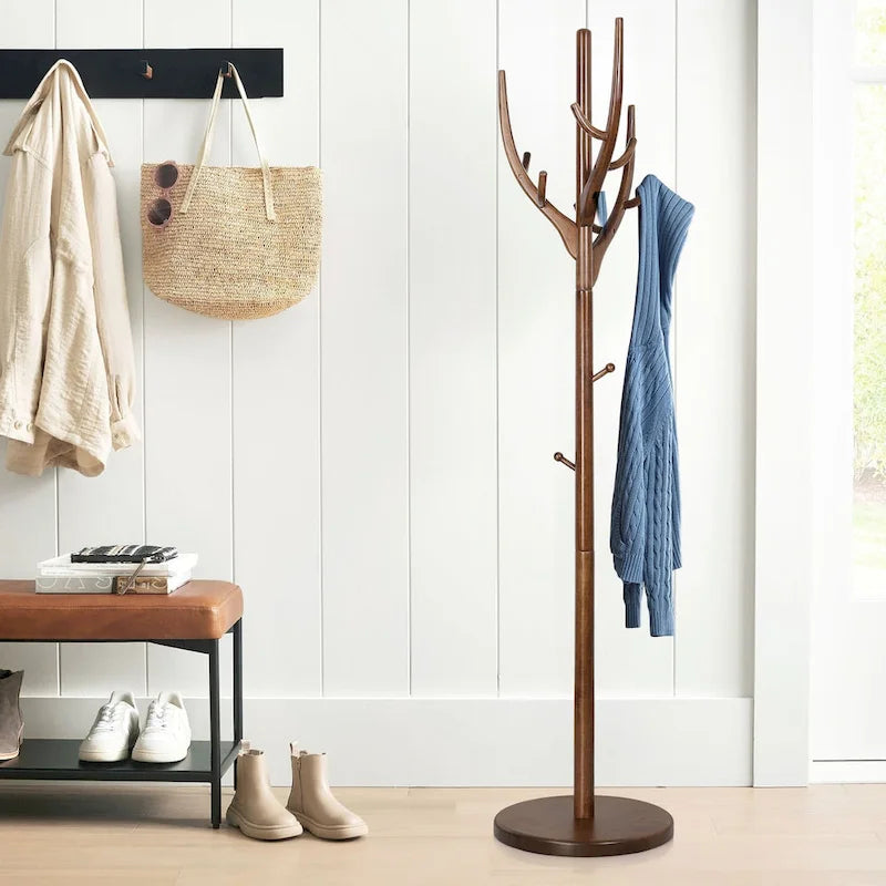 Porte-manteau sur pied en bois d'hévéa avec branches ajustables – 42 cm (diam.) x 182 cm (H)