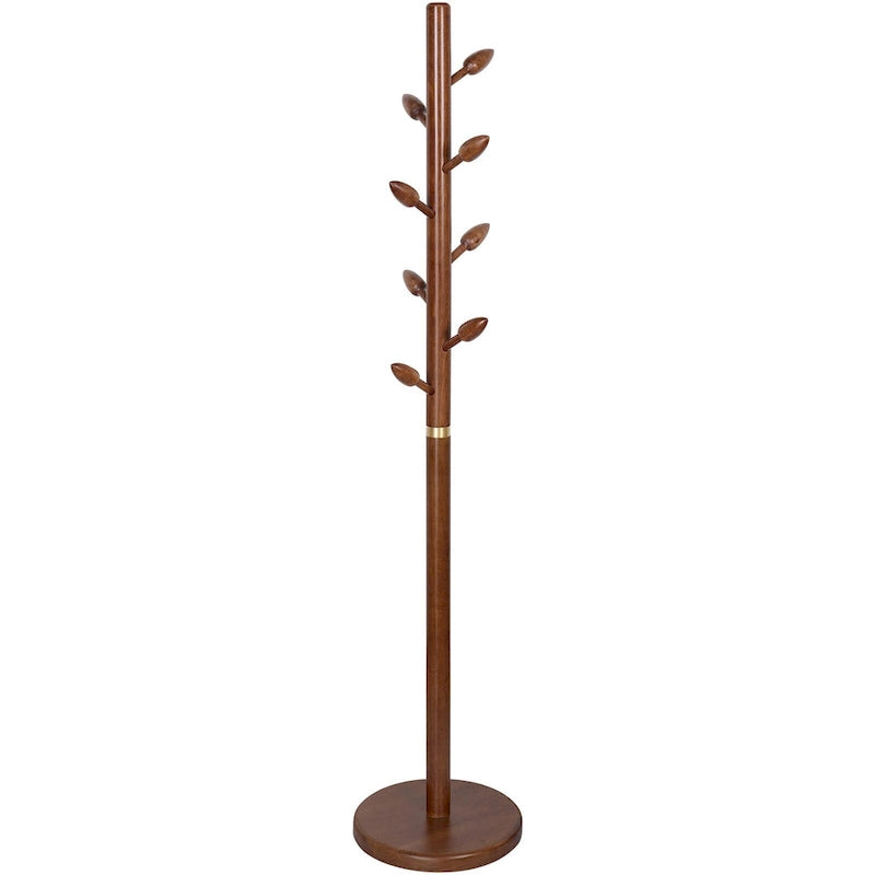 Porte-manteau sur pied en bois d'hévéa, porte-manteau avec 8 crochets en forme de bourgeon - 40 cm (diamètre) x 184 cm (hauteur)