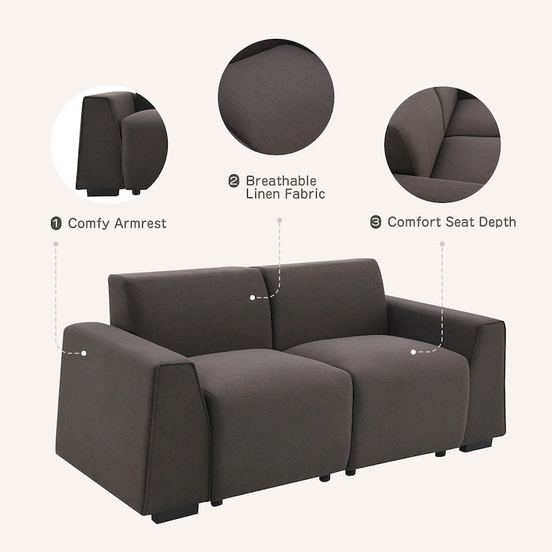 [VIDEO fourni] [Nouveau] Canapé moderne en tissu de lin 71*35,5, canapé 2-3 places élégant et minimaliste, facile à installer, exquise causeuse