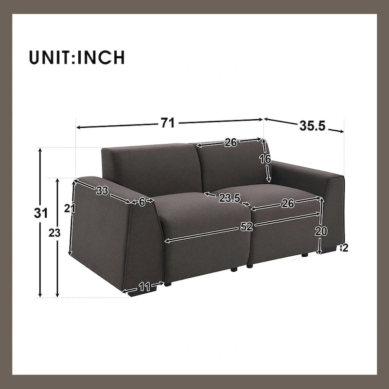 [VIDEO fourni] [Nouveau] Canapé moderne en tissu de lin 71*35,5, canapé 2-3 places élégant et minimaliste, facile à installer, exquise causeuse