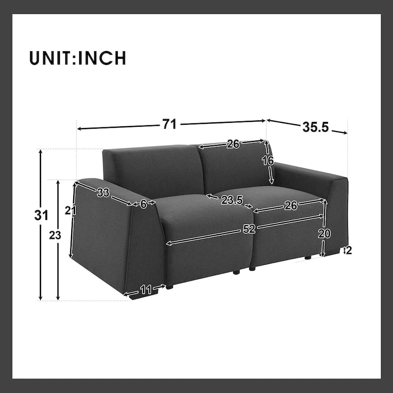 [VIDEO fourni] [Nouveau] Canapé moderne en tissu de lin 71*35,5, canapé 2-3 places élégant et minimaliste, facile à installer, exquise causeuse
