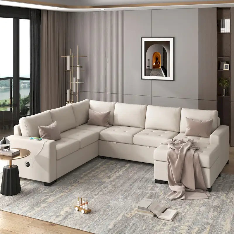 Canapé-lit d'angle U_Style avec lit gigogne et fauteuil, interfaces USB et Type-C, convient pour le salon, le bureau,
