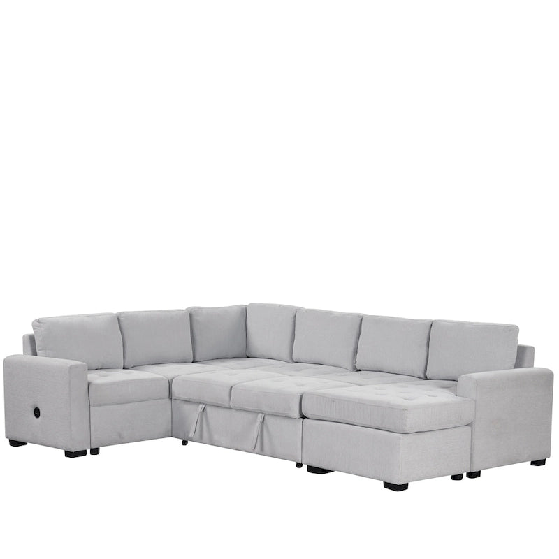 Canapé-lit d'angle U_Style avec lit gigogne et fauteuil, interfaces USB et Type-C, convient pour le salon, le bureau,