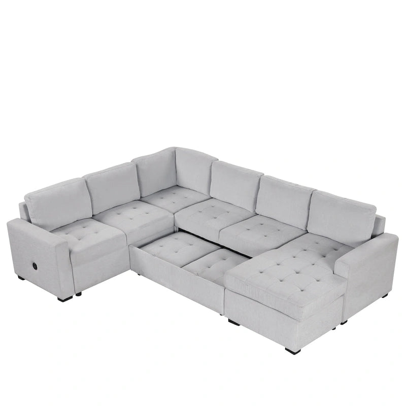 Canapé-lit d'angle U_Style avec lit gigogne et fauteuil, interfaces USB et Type-C, convient pour le salon, le bureau,