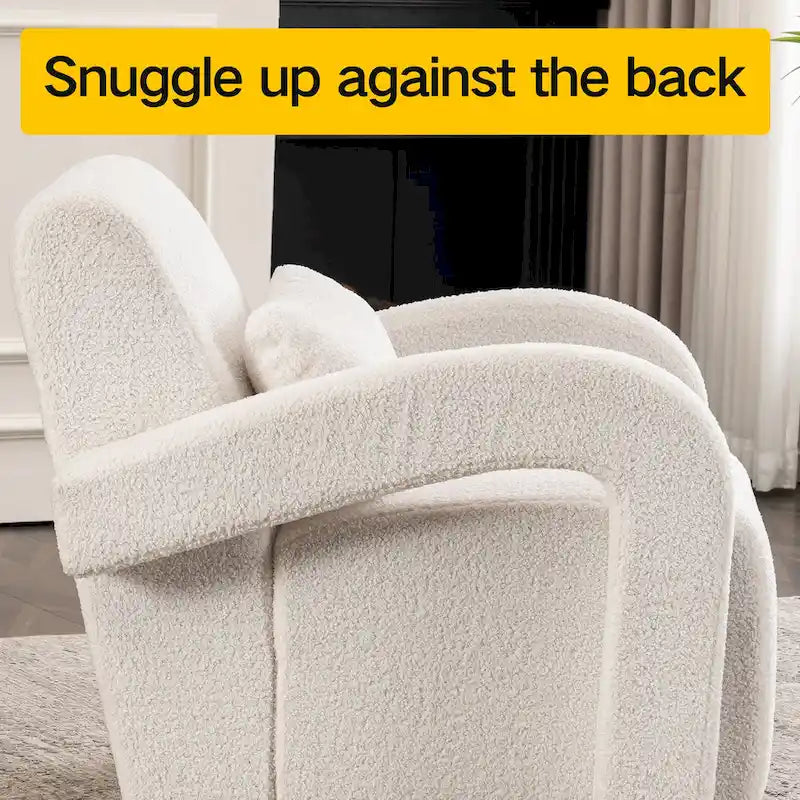 Fauteuil douillet en tissu Teddy blanc – Chaise longue moderne et robuste avec accoudoirs incurvés et épais rembourrage pour un confort moelleux