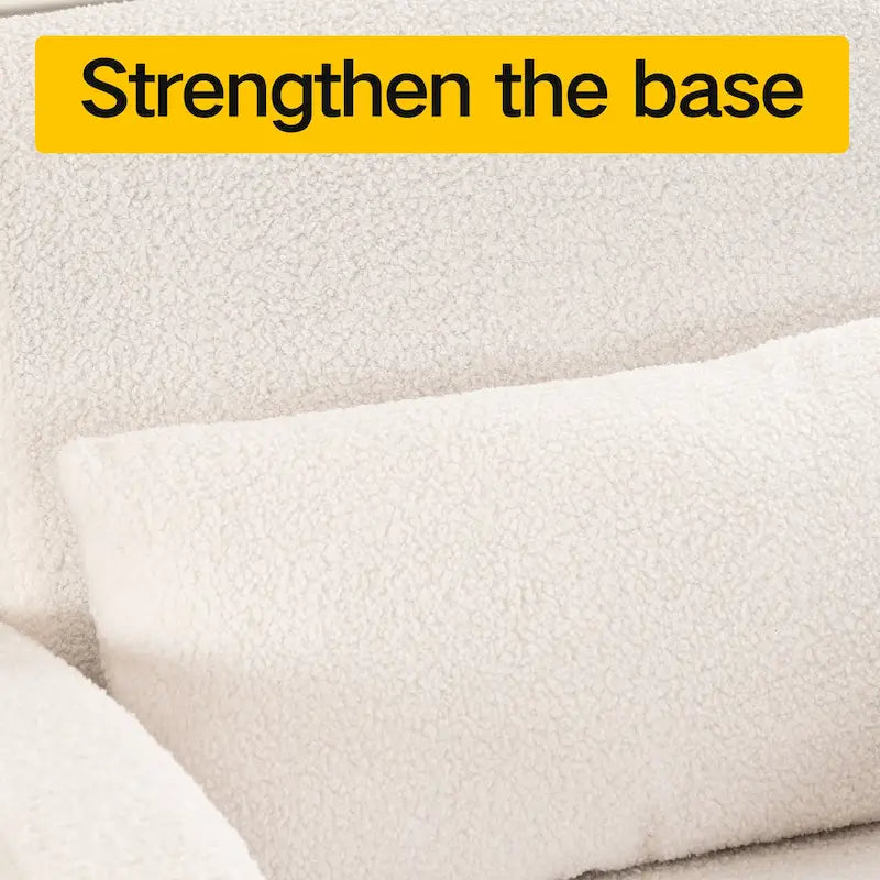 Fauteuil douillet en tissu Teddy blanc – Chaise longue moderne et robuste avec accoudoirs incurvés et épais rembourrage pour un confort moelleux