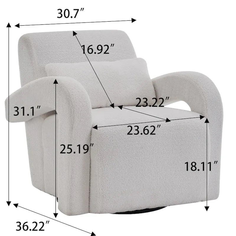 Fauteuil douillet en tissu Teddy blanc – Chaise longue moderne et robuste avec accoudoirs incurvés et épais rembourrage pour un confort moelleux