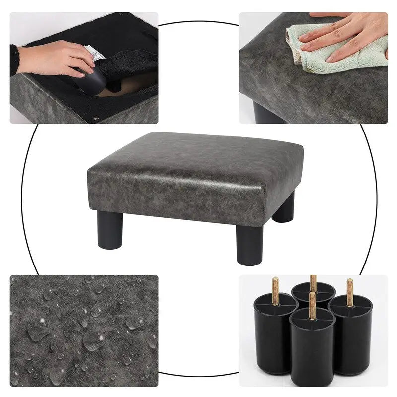 Adeco Petit Repose-pieds en cuir PU Pouf Carré Tabouret Repose-pieds Moderne