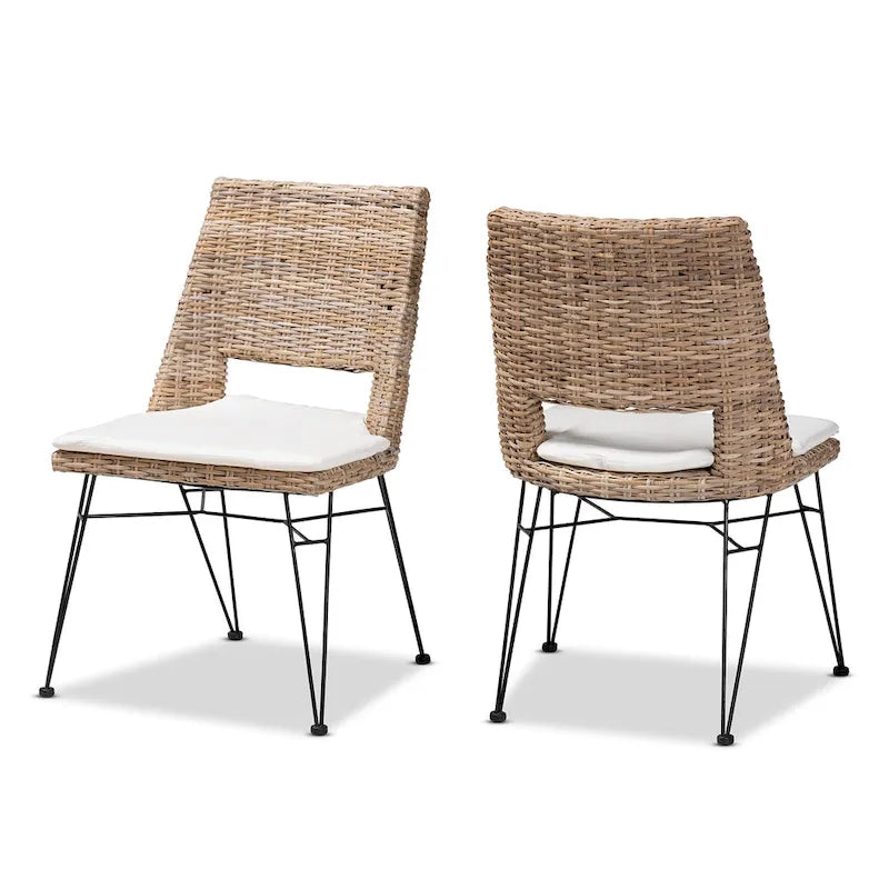 Ensemble de 2 chaises de salle à manger Nafaro en rotin bohème/métal avec coussin