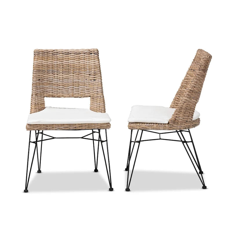 Ensemble de 2 chaises de salle à manger Nafaro en rotin bohème/métal avec coussin