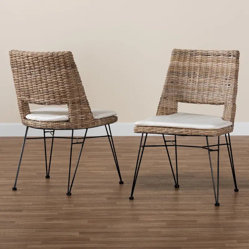 Ensemble de 2 chaises de salle à manger Nafaro en rotin bohème/métal avec coussin
