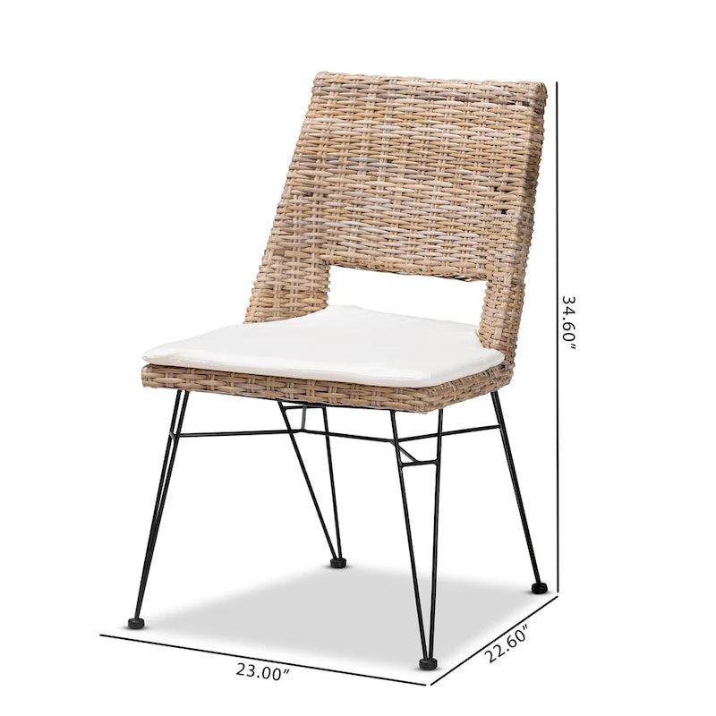 Ensemble de 2 chaises de salle à manger Nafaro en rotin bohème/métal avec coussin